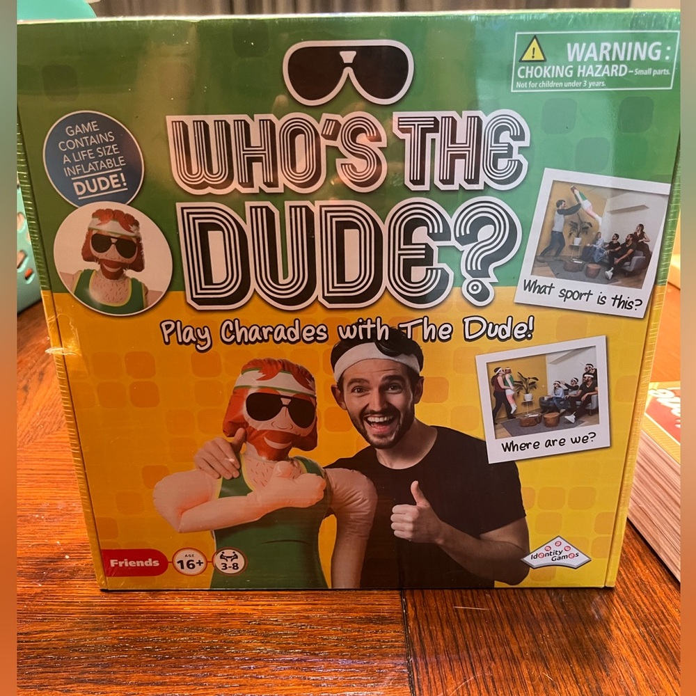 Who's The Dude Hilarious Charades Game with Life Size Inflatable Dude SEALED NEW